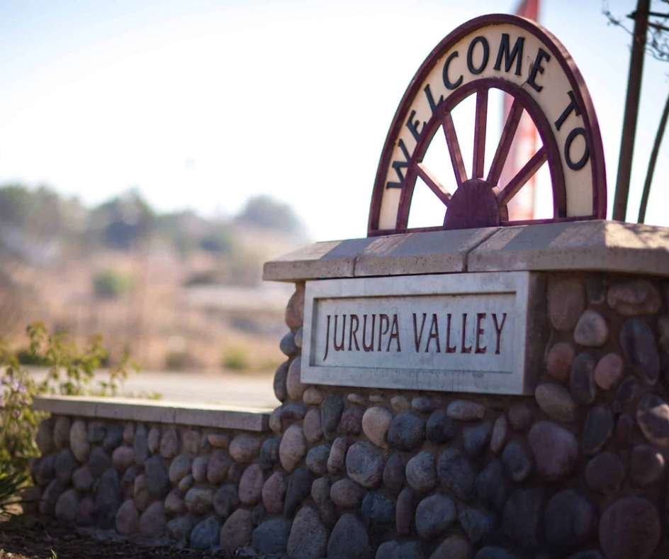 A compelling indicator depicting a welcome sign for Jurupa Valley entrance